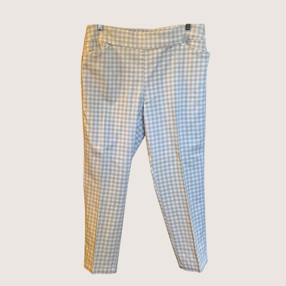 Croft & Barrow The Effortless Stretch Pant Tan Checkered Womens 16 Short Pockets